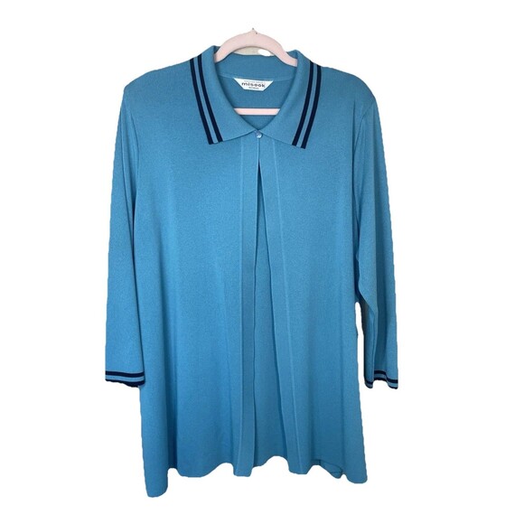 Misook Woman XLarge Open Cardigan Teal With Navy Trim - Classic Career Wear Knit - Picture 1 of 9